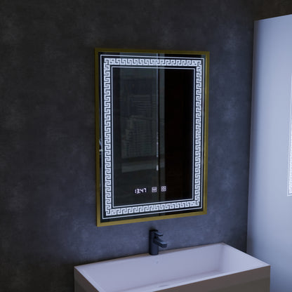 Огледален LED Touch Touch Bruno Заместник отдел, часовник и температура 60x80 cm Сребърна рамка за четка