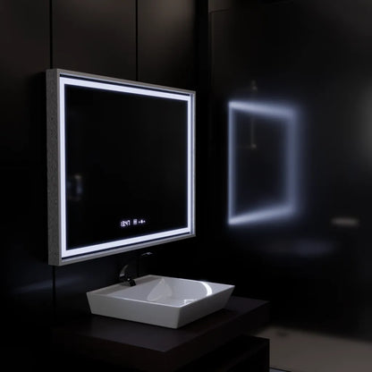 Огледално светодиодно правоъгълно 120x80cm Verite Imperial Silver Motion Glow Marcello Clock System & Dimable Thermometer