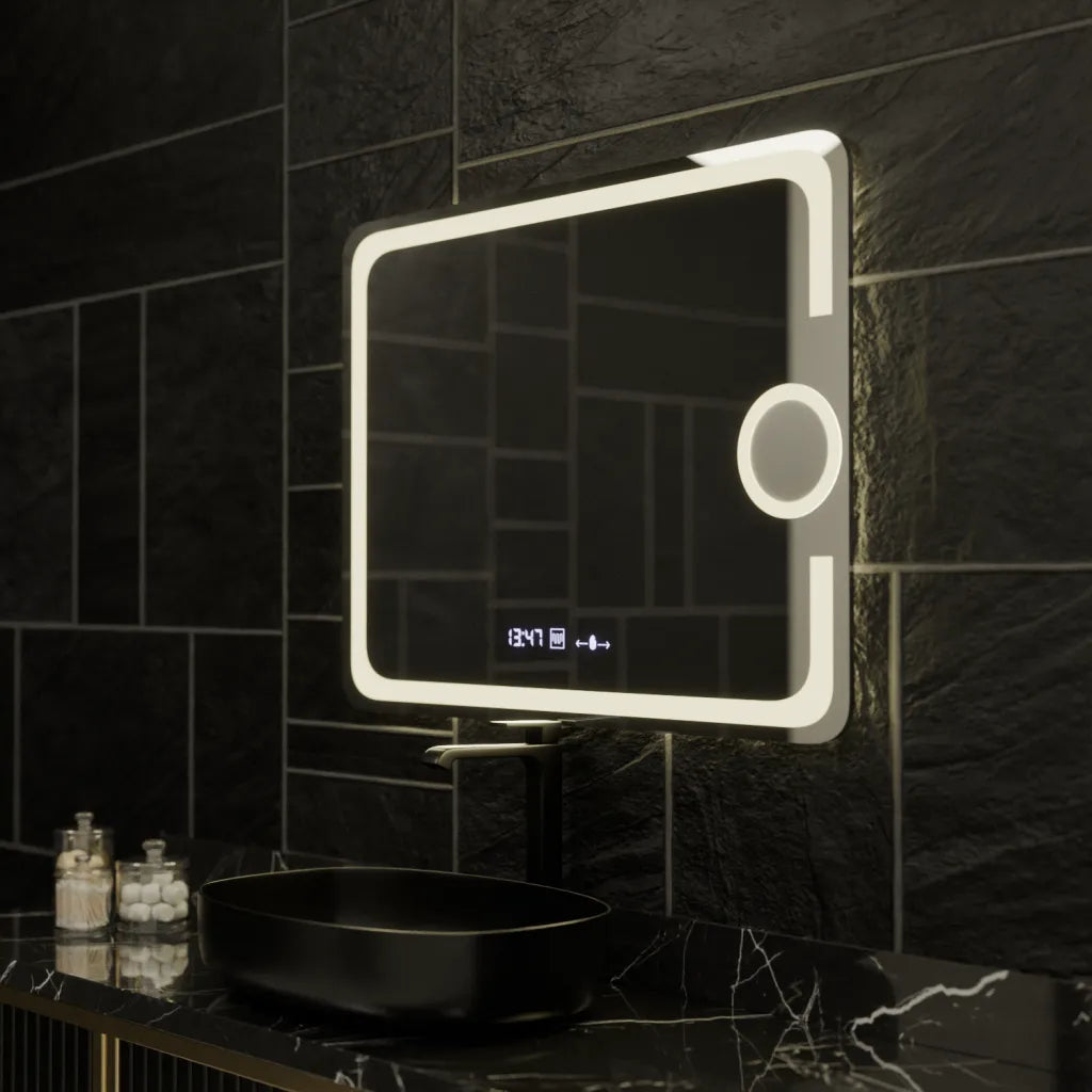 Правоъгълно светодиодно огледало, 80x60см, Eclat Motionglow Marcello, система за размразяване, часовник и термометър, козметичен луп