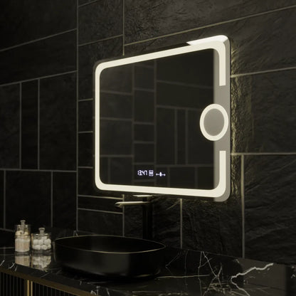 Правоъгълно светодиодно огледало, 80x60см, Eclat Motionglow Marcello, система за размразяване, часовник и термометър, козметичен луп