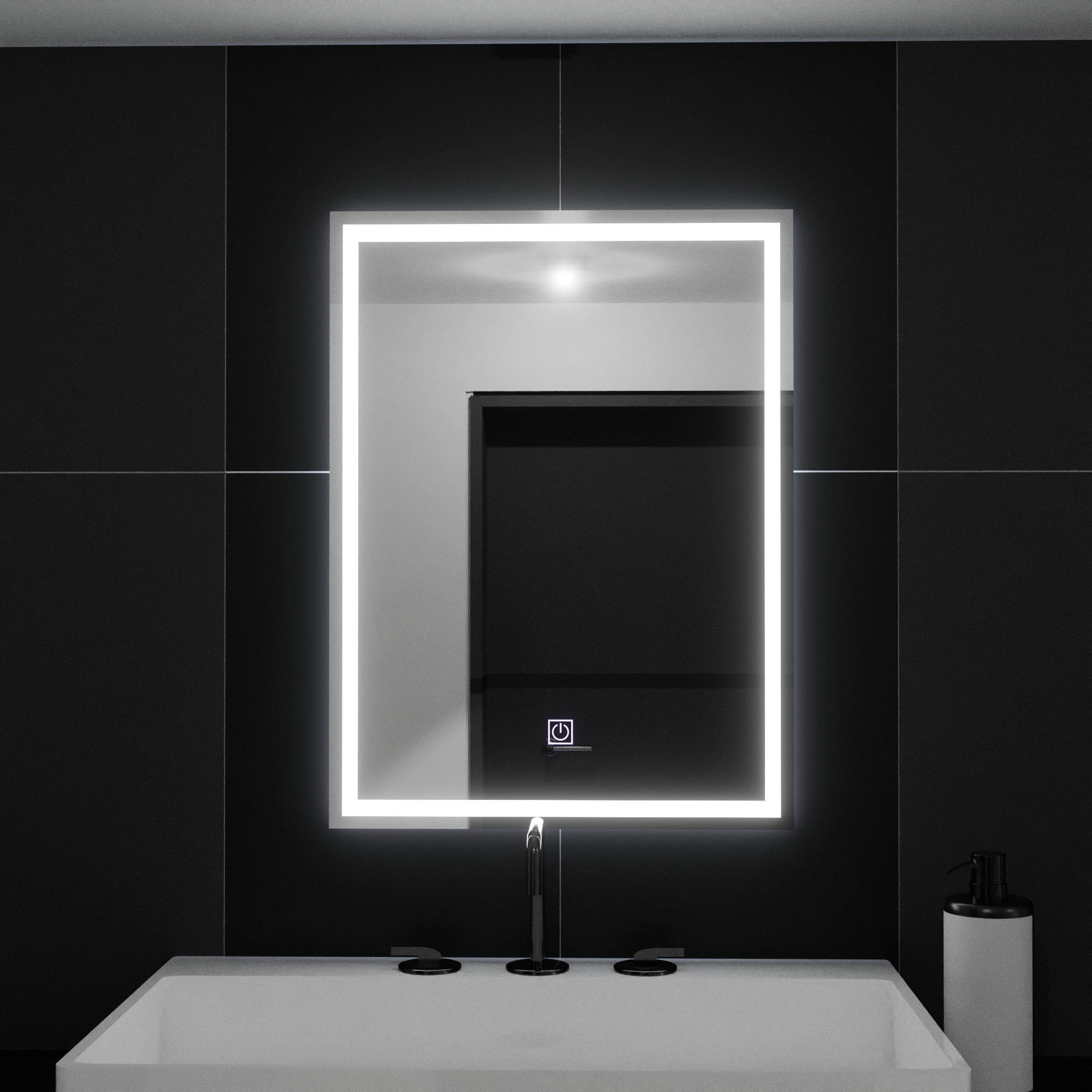 Правоъгълно светодиодно огледало 60x80cm рамка основно докосване