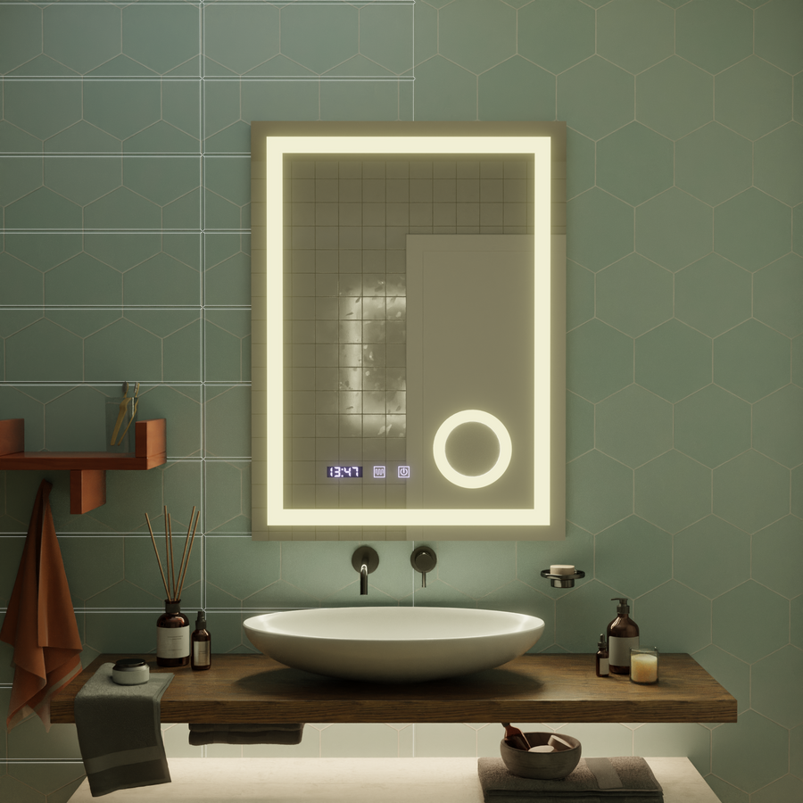 Система за разточване на огледало LED Touch Manfred, часовник и температура 60x80 cm козметично увеличение