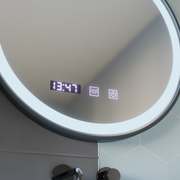 LED Touch Touch Otto Mirror Deflosting System, часовник и температура 80 cm Черна разрошена рамка