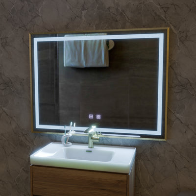 LED Touch Kariri Mirror, 80x60 cm, функция за размразяване, рамка с четка от златна роза