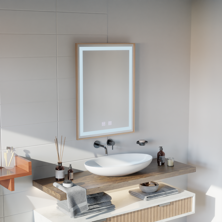 LED Touch Kariri Mirror, 60x80 cm, функция за размразяване, рамка с четка от златна роза