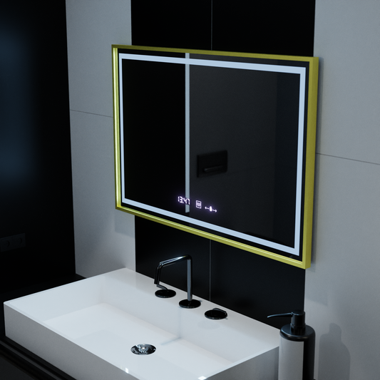 Правоъгълно светодиодно огледало, 100x65см, Royale Gold Motion Glow Marcello, отдели, часовник и термометър, подразбиращ се