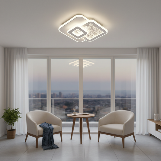 LED полилей KOMPACTO 56W, 3 квадрата, студена/топла/неутрална светлина, бял