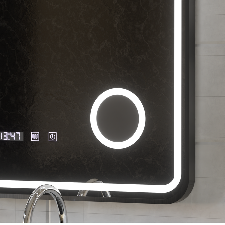 Огледално LED Touch Touch Ulrich Debrulation System, часовник и температура 60x80 cm Black Ramahed Cosmetics Lup