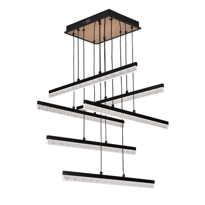 Висящ кристален LED полилей LT181/6BK, 84W, светлина 3000/4000/6000K, черен, регулируема височина