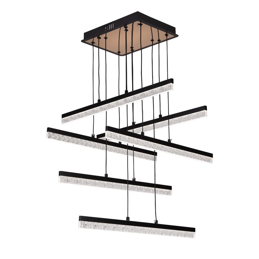 Висящ кристален LED полилей LT181/6BK, 84W, светлина 3000/4000/6000K, черен, регулируема височина