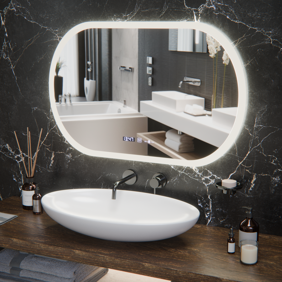 Овално светодиодно огледало, 80x50см, сензор за motionglow marcello, система за деактивиране, часовник
