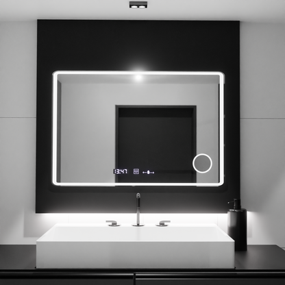 Огледално светодиодно правоъгълно 120x80 Aura Riflesso Puro Motionglow Marcello, система за размразяване, термометър и часовник, подразбиращ се
