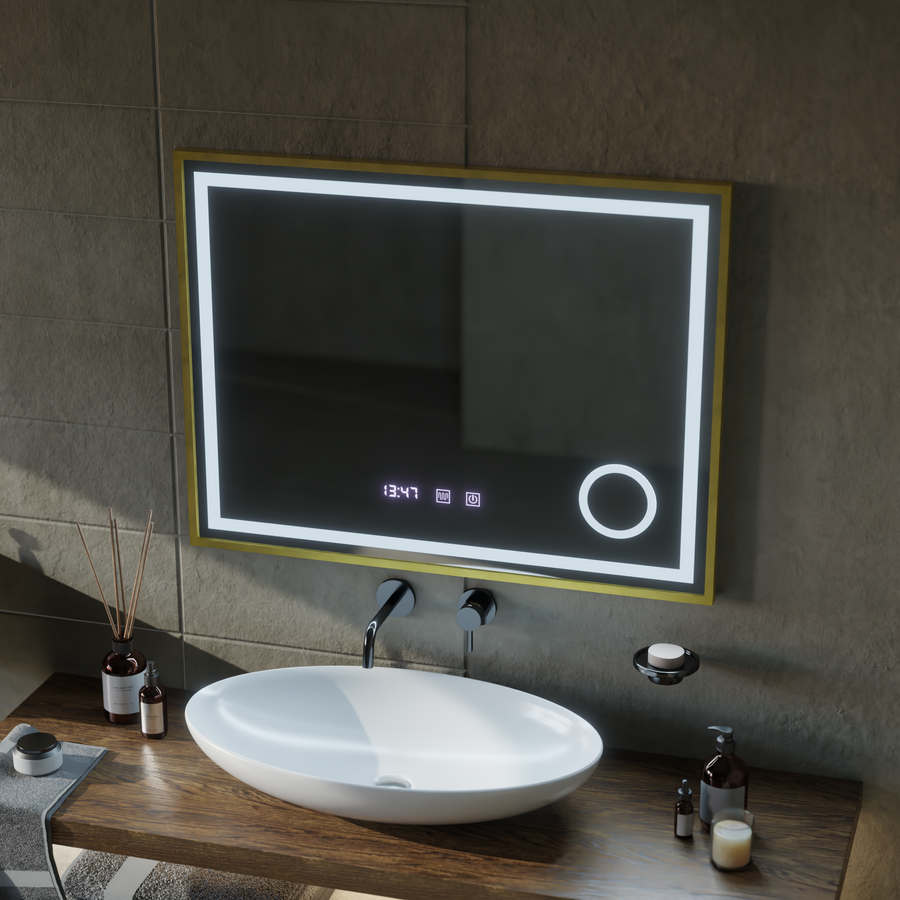 Огледални LED Touch Rolf Rolf Systems, часовник и температура 80x60 cm Golden Ramahed Cosmetics Lup
