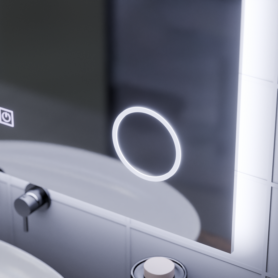 Правоъгълно LED огледало, 80x60cm, Piano Touch, система против запотяване, димиране, студена светлина 6000K