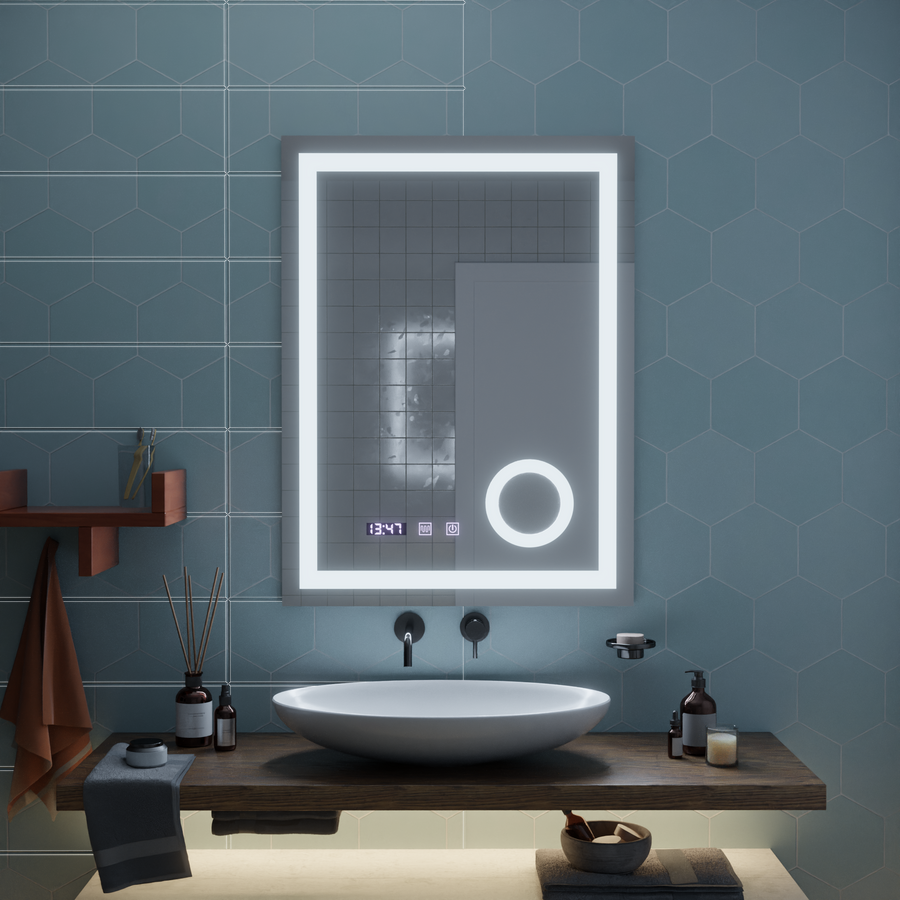 Система за разточване на огледало LED Touch Manfred, часовник и температура 60x80 cm козметично увеличение