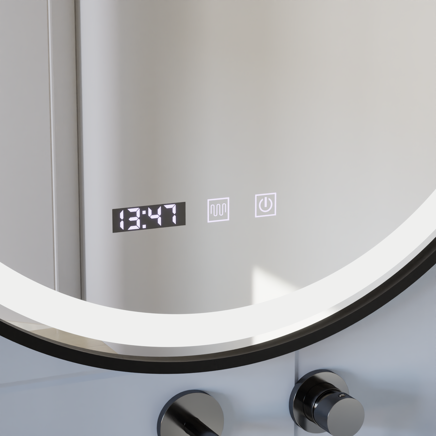 Огледална LED Touch Hans DeBrulation System, часовник и температура 60 cm черна рамка с черна рамка
