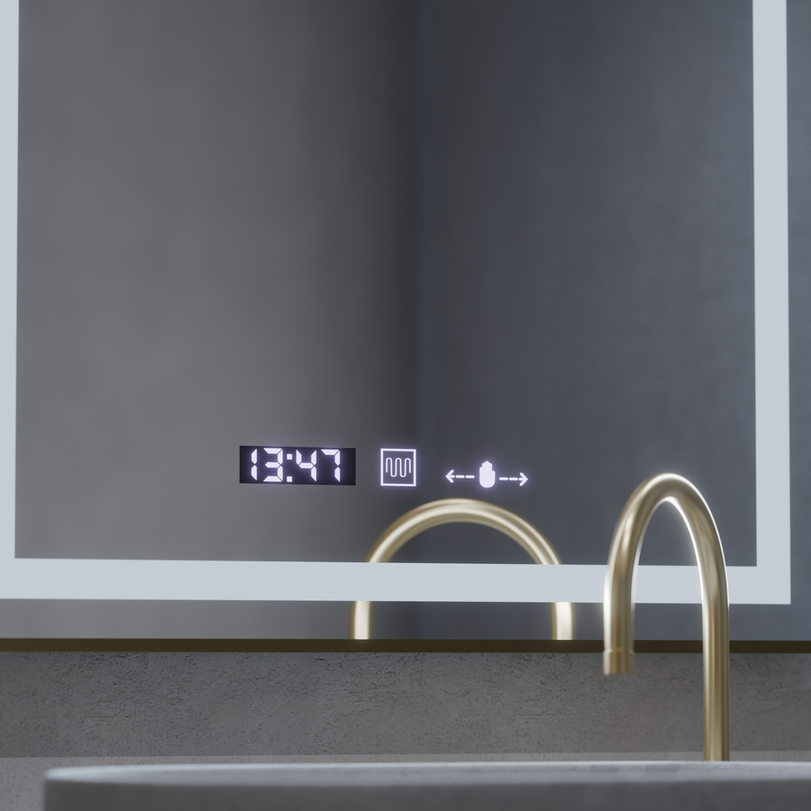 Правоъгълно светодиодно огледало, 60x80см, Royale Gold Motionglow Marcello, Dishobile System, Clock & Thermomet
