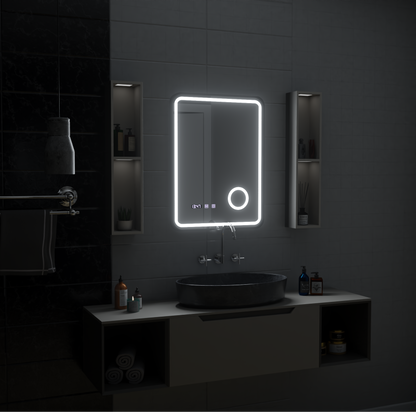Огледално LED Touch Touch Ulrich Debrulation System, часовник и температура 60x80 cm Black Ramahed Cosmetics Lup