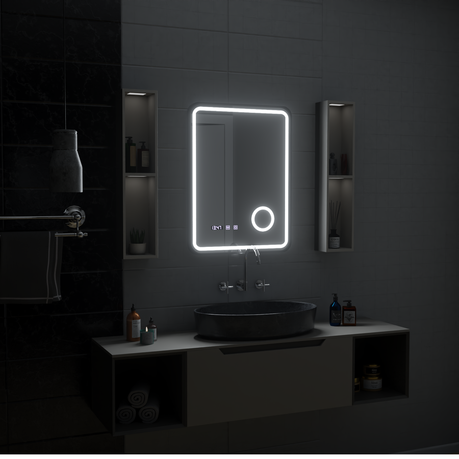 Огледално LED Touch Touch Ulrich Debrulation System, часовник и температура 60x80 cm Black Ramahed Cosmetics Lup