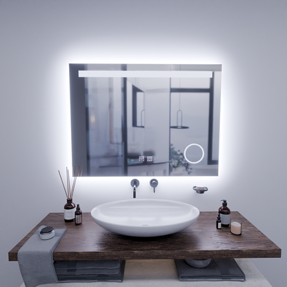 Правоъгълно LED огледало, 80x60cm, Piano Touch, система против запотяване, димиране, студена светлина 6000K