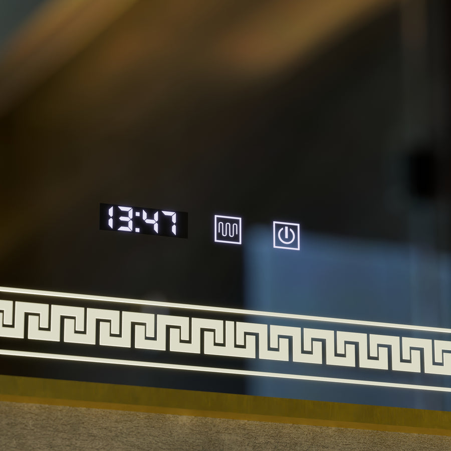 Огледален LED Touch Touch Bruno Заместник отдел, часовник и температура 60x80 cm Сребърна рамка за четка