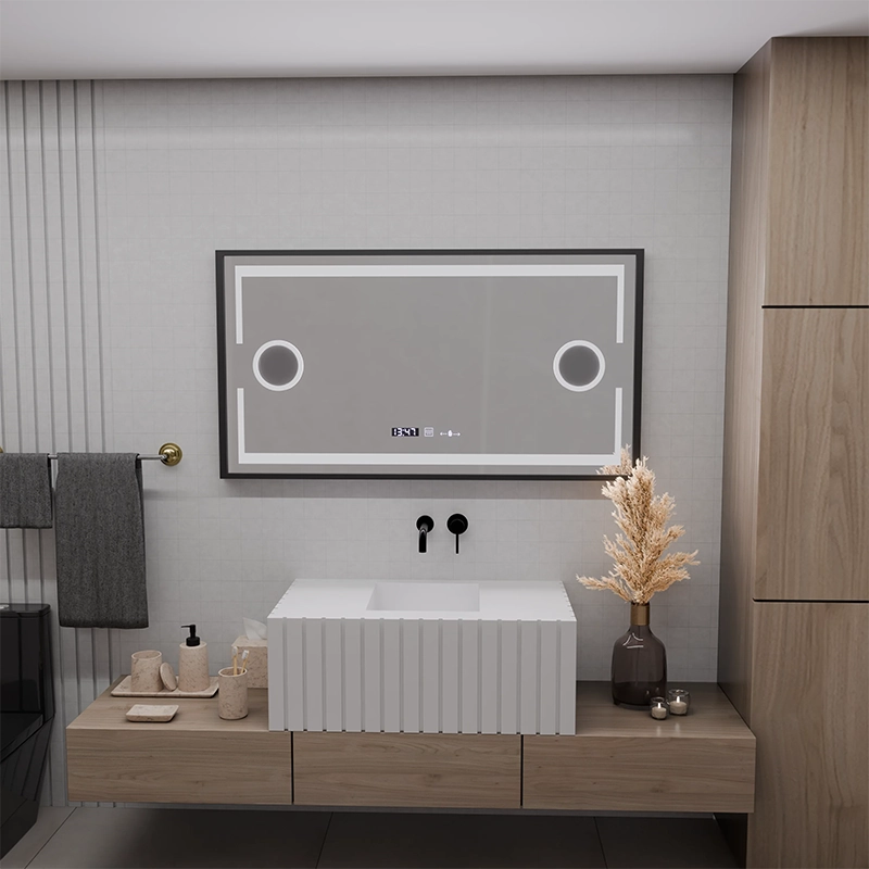 LED огледално Motionglow Sensor Domingo с функция за размразяване на размразяване 120x65 cm студена/топла/топла светлина, черна четка рамка, колекция Marcello funghi