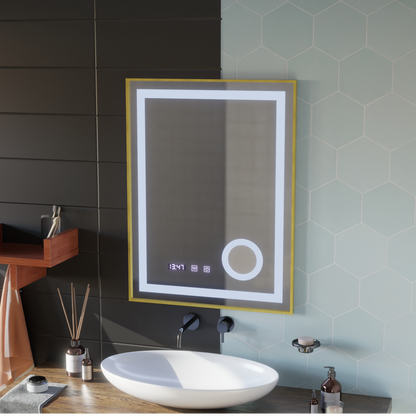 Огледален LED Touch STEFAN DEBRICATION SYSTEM, ВОДА И ТЕМПЕРТИРАНЕ 60x80 cm Златна рамахед козметика Lup