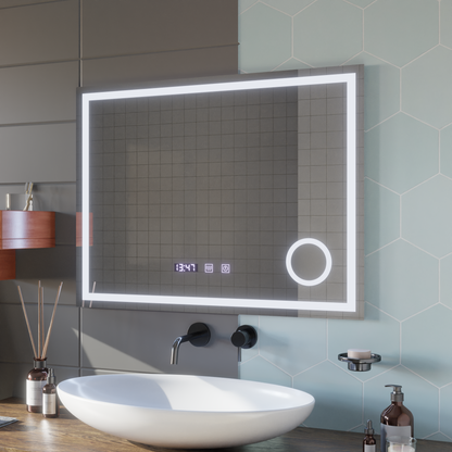 LED Touch Gunter Mirror Deflosting System, часовник и температура 80x60 cm козметично увеличение