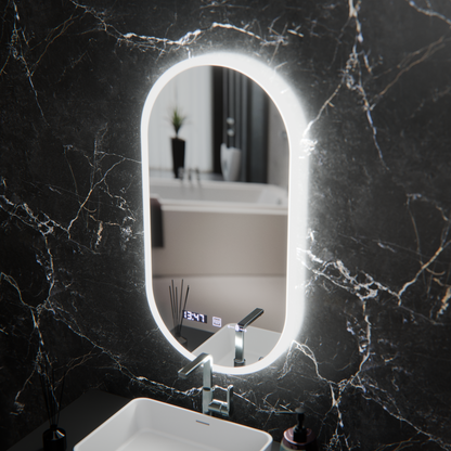 Овално светодиодно огледало, 50x100cm, Lucia Sensor Marcello, система за размразяване, часовник и термометър, подразбиращ се