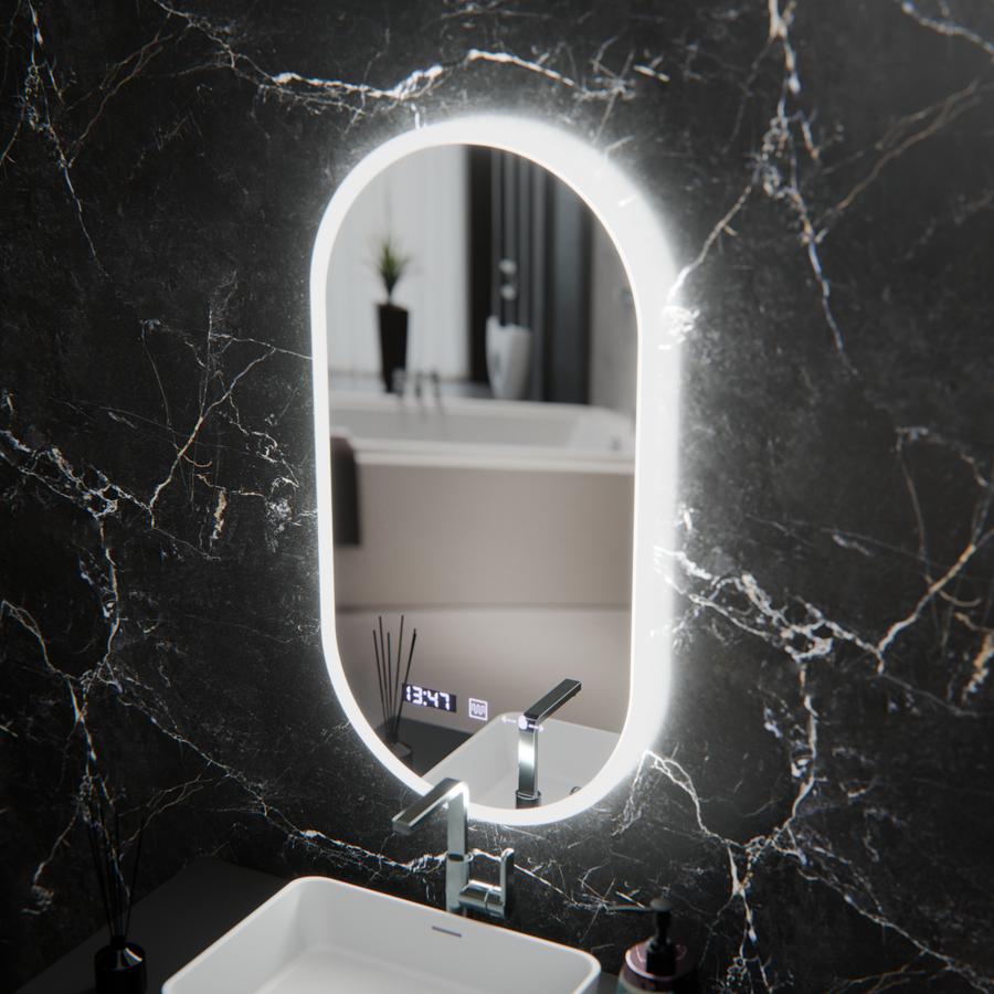 Овално светодиодно огледало, 50x100cm, Lucia Sensor Marcello, система за размразяване, часовник и термометър, подразбиращ се