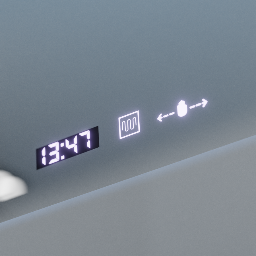 Правоъгълно светодиодно огледало, 120x80cm, specchio motionglow marcello, система за обезобразяване, часовник и термометър, засилване