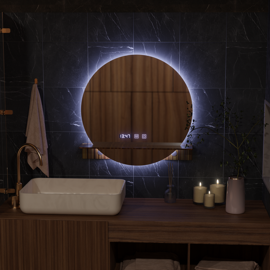 LED Touch Touch Alfred Mirror Defrition System, часовник и температура 60x60 cm с интегрирана поддръжка