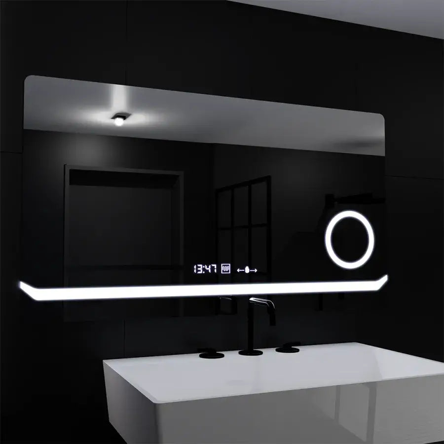Правоъгълно светодиодно огледало, 80x60см, дефиниция Motionglow Marcello, система за инвалидиране, часовник и термометър, козметично увеличение