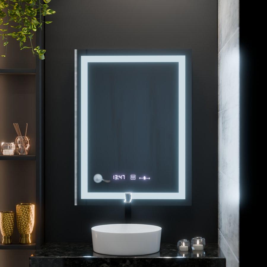 Правоъгълно светодиодно огледало, 60x80см, verite motionglow marcello, заместник -система, часовник и термометър, подрастващ
