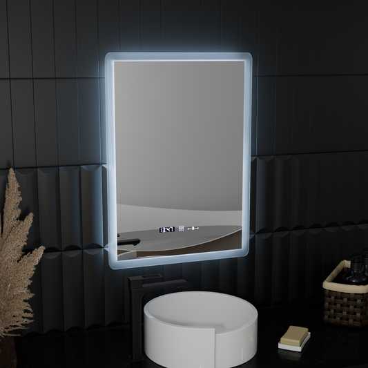 Правоъгълно светодиодно огледало 50x70cm Zampa Sensor Motionglow Marcello Clock Defrition System & Dimable термометър