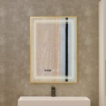 Огледален LED Touch Touch Bruno Заместник отдел, часовник и температура 60x80 cm Сребърна рамка за четка