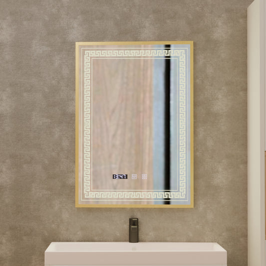 Огледален LED Touch Touch Bruno Заместник отдел, часовник и температура 60x80 cm Сребърна рамка за четка