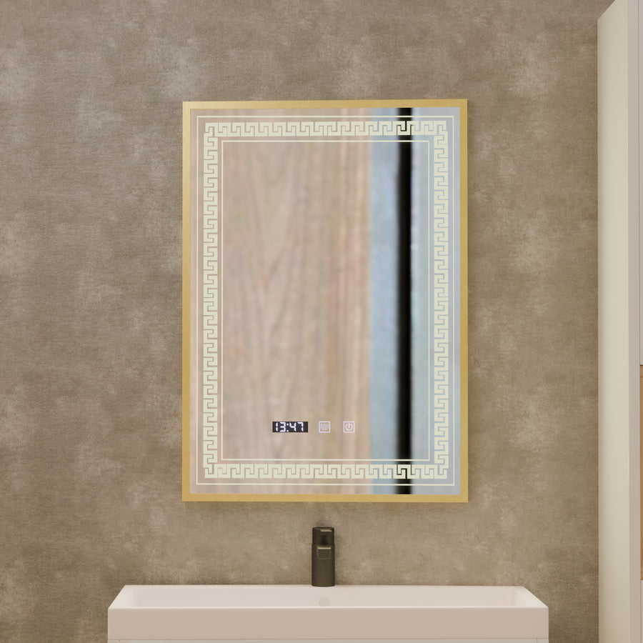 Огледален LED Touch Touch Bruno Заместник отдел, часовник и температура 60x80 cm Сребърна рамка за четка