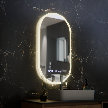 Овално светодиодно огледало, 50x100cm, Lucia Sensor Marcello, система за размразяване, часовник и термометър, подразбиращ се