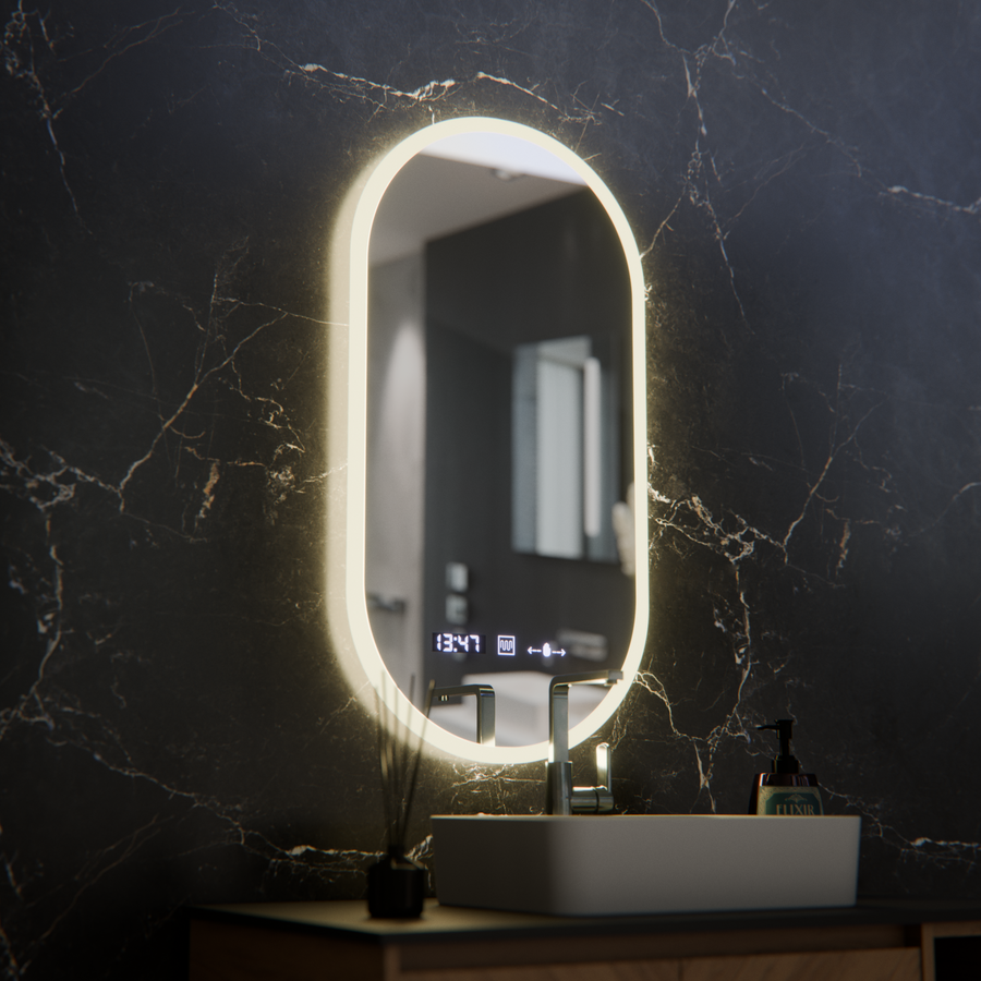 Овално светодиодно огледало, 50x100cm, Lucia Sensor Marcello, система за размразяване, часовник и термометър, подразбиращ се