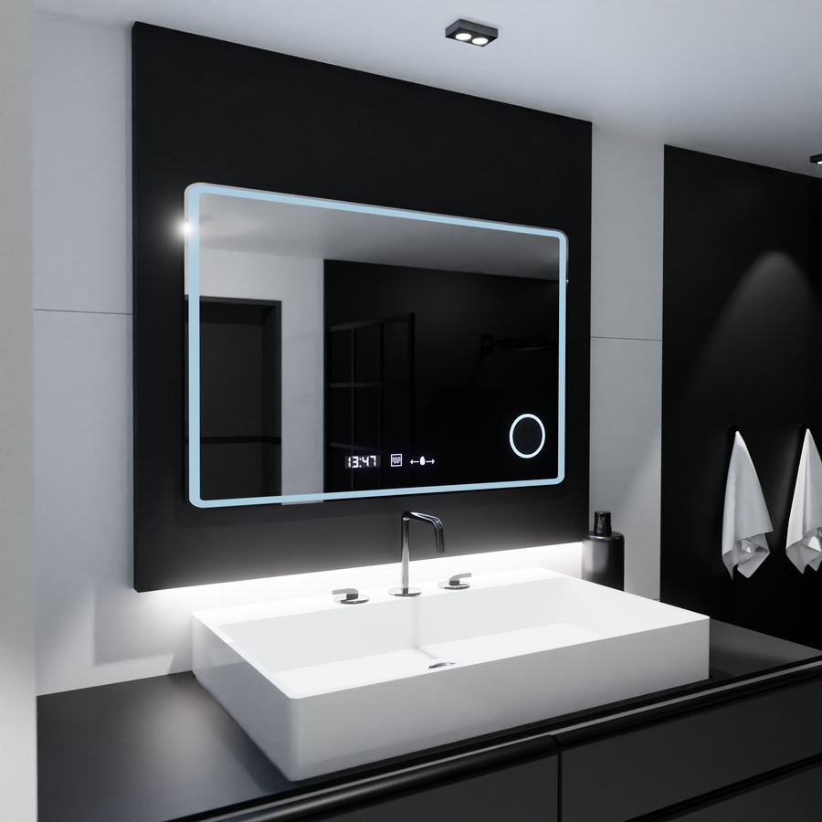 Огледално светодиодно правоъгълно 120x80 Aura Riflesso Puro Motionglow Marcello, система за размразяване, термометър и часовник, подразбиращ се