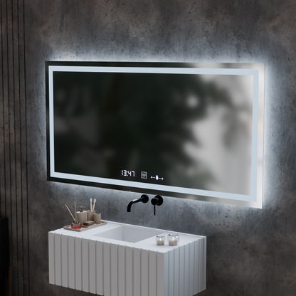 Правоъгълно светодиодно огледало, 120x60cm, verite motionglow marcello, система за размразяване, часовник и термометър, подражаема