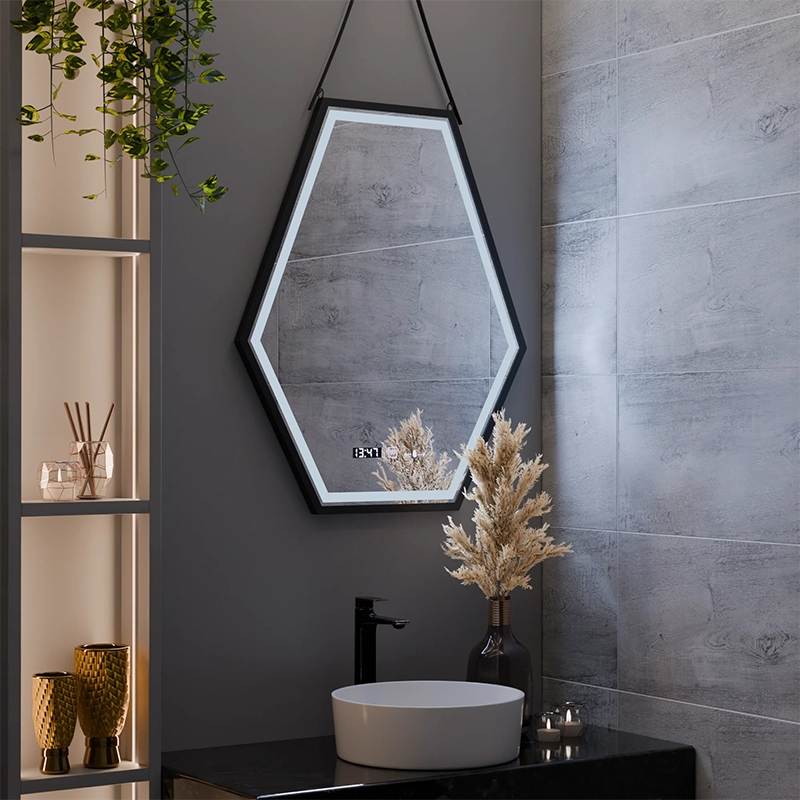 Правоъгълно LED огледало, 55x70 см, сензор Marcello MotionGlow, система против запотяване, часовник и термометър, димиране