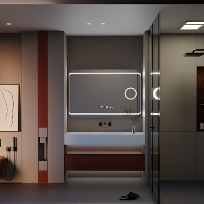 Правоъгълно светодиодно огледало, 120x80см, дефиниция Motionglow Marcello, система за инвалидиране, часовник и термометър, козметично увеличение