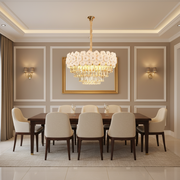 Candelabru Cristal PETAL Magno 13xE14, D60 cm, Auriu, Inaltime Reglabila, Metal si Cristal