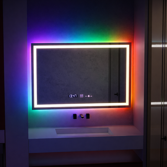 Правоъгълно светодиодно огледало, 100x75см, verite motionglow marcello, система за дефиниране, часовник и термометър, подразбиращ се