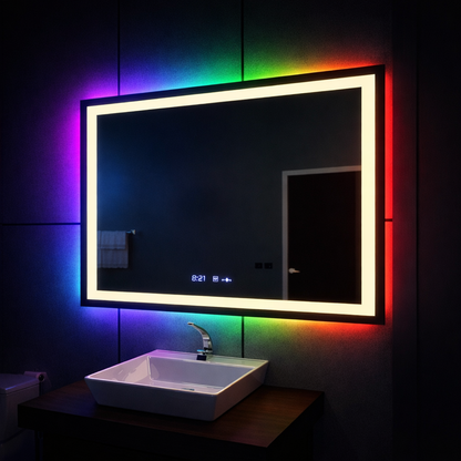 Правоъгълно светодиодно огледало, 100x75см, verite motionglow marcello, система за дефиниране, часовник и термометър, подразбиращ се