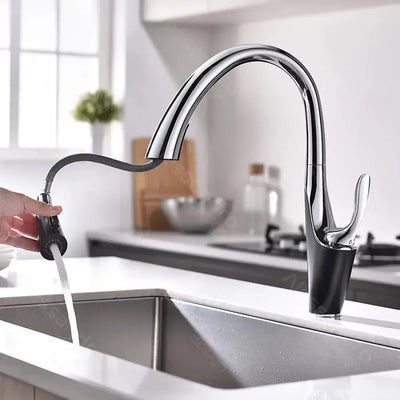 Кухненска батерия с извлечен душ, санитарен месинг, хром, W058