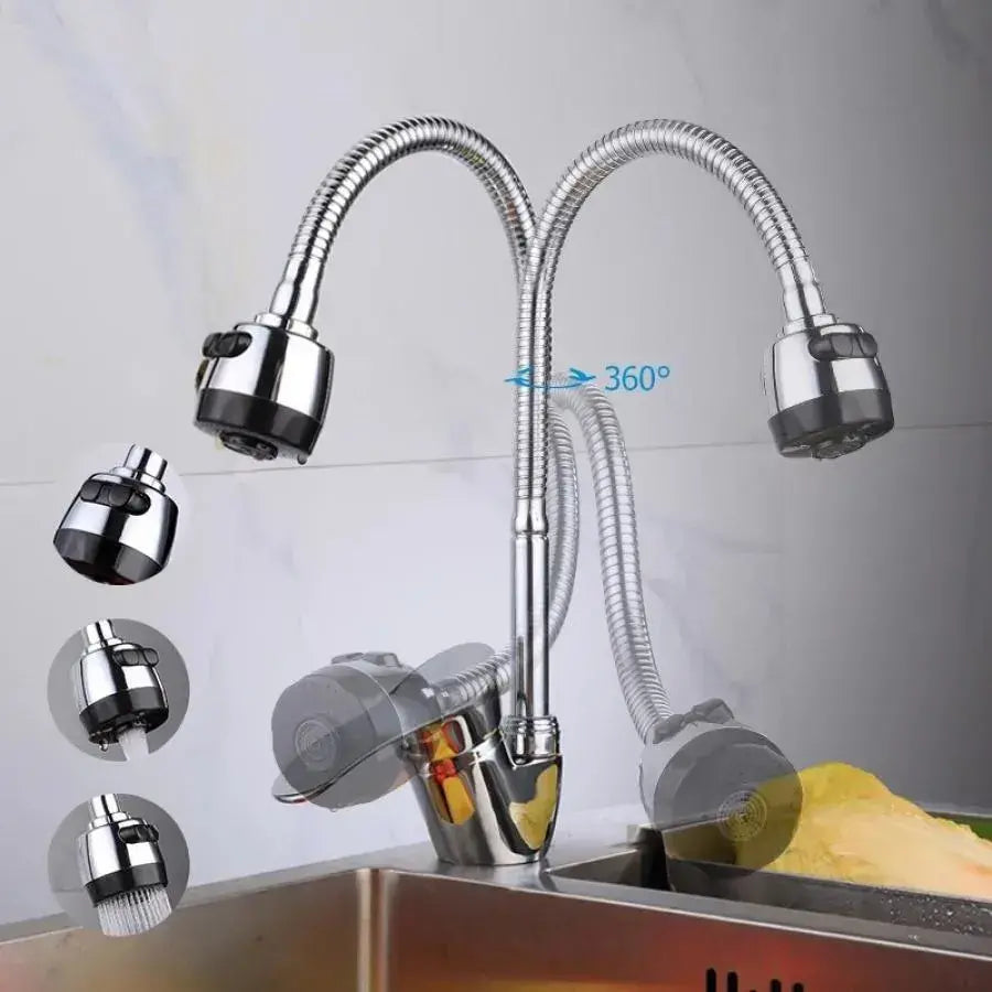 LB003 Chromium Chrome Kitchen Batter, гъвкава тръба, керамична касета, пълен комплект с фитинги и фиксираща система