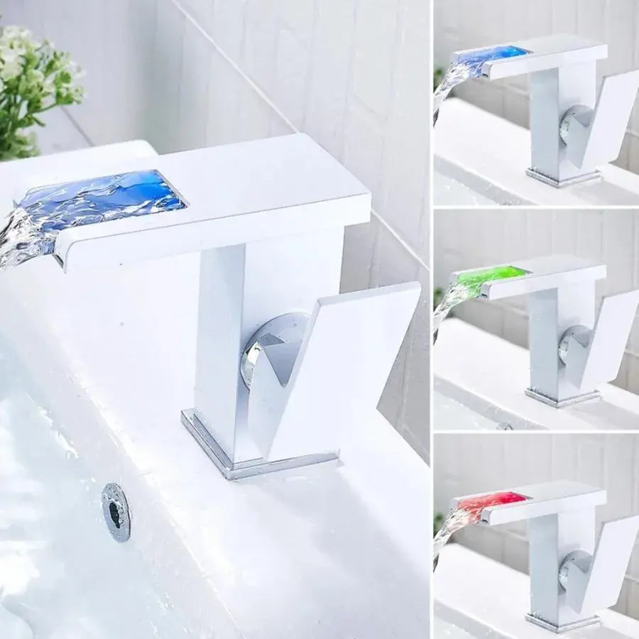 Батерия Washbasin, бяла, RGB светлина, промяна на цвета в зависимост от температурата на водата, OD3011